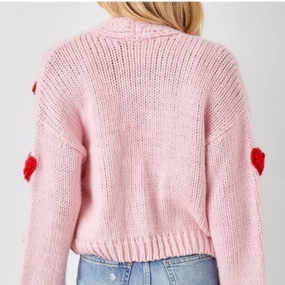 NEW Sexy Cozy Jessica Simpson Pink Cropped Heart Sweater Cardigan - Size L - Picture 2 of 7